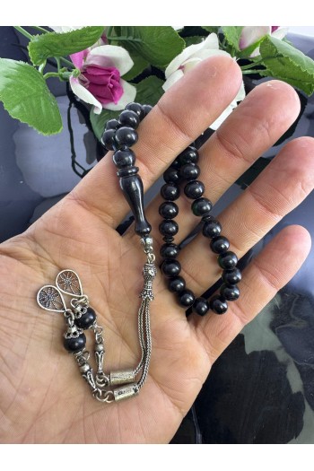 925 ayar gümüş püsküllü dört parmaklık küre kesim ateş kehribar