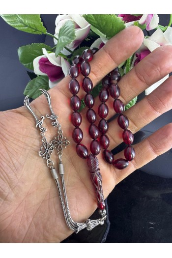 925 ayar gümüş püsküllü immame kalem işçilikli ateş kehribar