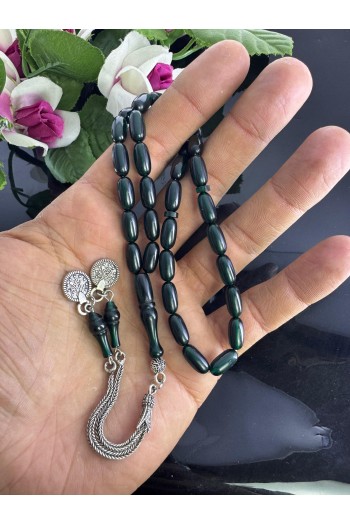 925 ayar gümüş püsküllü kapsül kesim turkuaz rengi ateş kehribar 