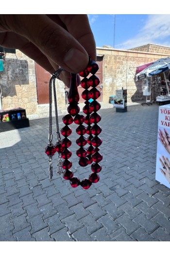 925 ayar gümüş püsküllü kırmızı rengi iskender kesim ateş kehribar 