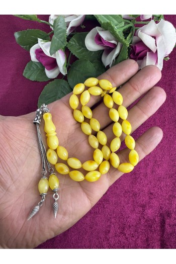 925 ayar gümüş püsküllü orjinal damla kehribar tesbih