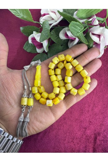 925 ayar gümüş püsküllü orjinal damla kehribar tesbih