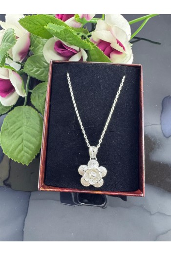 925 ayar içi dolu çiçek tasarımı telkari gümüş kolye