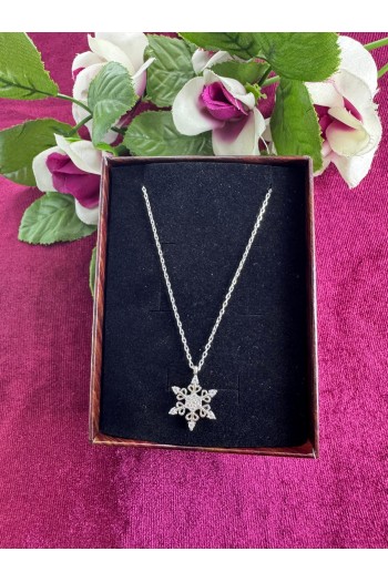 925 ayar kar tanesi desenli zirkon taşlı hayalet gümüş kolye