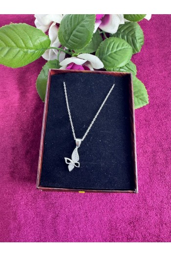 925 ayar kelebek motifli zirkon taşlı gümüş kolye