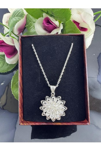 925 ayar nilüfer desenli telkari gümüş kolye
