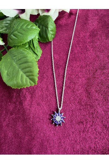 925 ayar papatya desenli mor renkli zirkon taşlı hayalet gümüş kolye