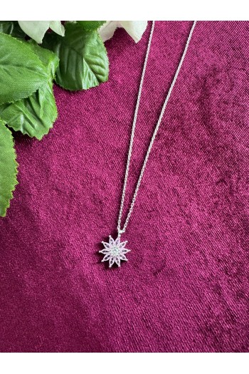 925 ayar papatya desenli pembe renkli zirkon taşlı hayalet gümüş kolye