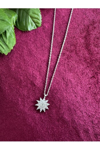 925 ayar papatya desenli zirkon taşlı hayalet gümüş kolye