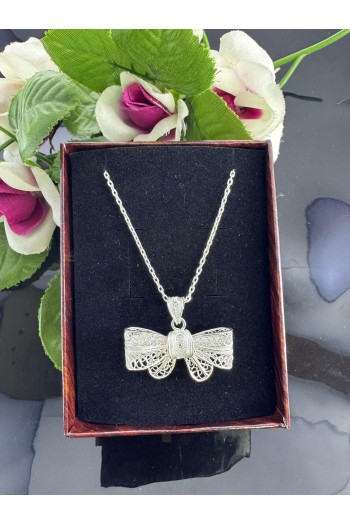 925 ayar papyon motifli telkari gümüş kolye