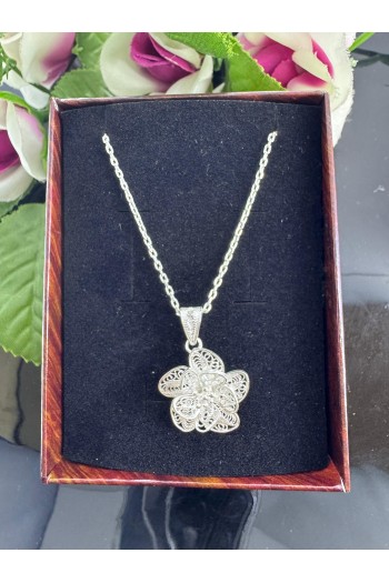 925 ayar rüzgar güllü motifli telkari gümüş kolye
