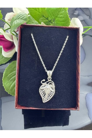 925 ayar sarmaşık kalp desenli telkari gümüş kolye