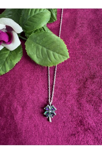 925 ayar yonca desenli çok renkli hayalet gümüş kolye