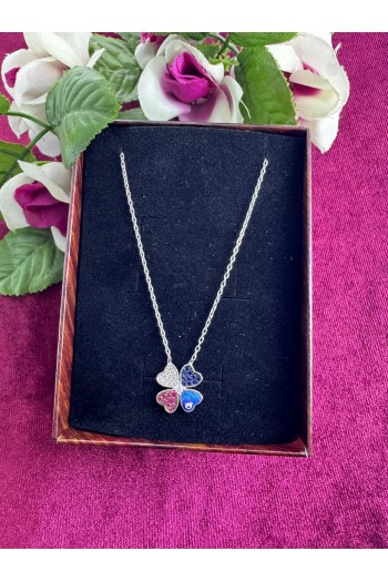 925 ayar yonca desenli zirkon taşlı çok renkli hayalet gümüş kolye