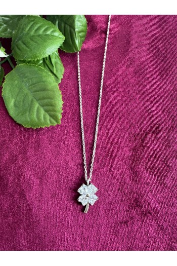 925 ayar yonca desenli zürkon taşlı hayalet gümüş kolye