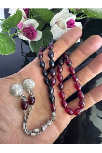 925 gümüş püsküllü badem kesim hareli ateş kehribar