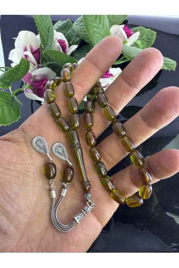 925 gümüş püsküllü kapsül kesim yeşil renkli ateş kehribar