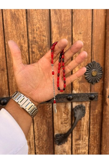 alpaka püsküllü kırmızı siyah hareli bilek boy ateş kehribar