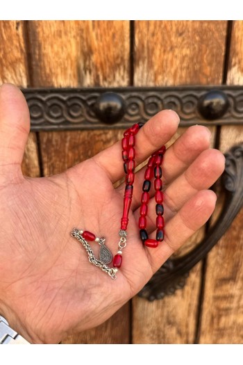 alpaka püsküllü kırmızı siyah hareli bilek boy ateş kehribar