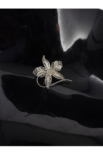 Antoryum Çiçeği  Motifi El Işi Telkari Gümüş Broş & Yaka İğnesi 