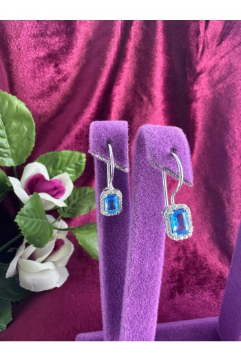 baget tasarım turkuaz zirkon taşlı 925 ayar gümüş küpe