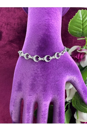 beşli ay yıldızlı motifli zirkon taşlı 925 ayar gümüş bileklik