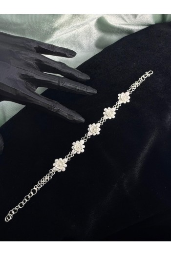 beşli lotus çiçeği motifi El Işçiliği Telkari Gümüş Bileklik