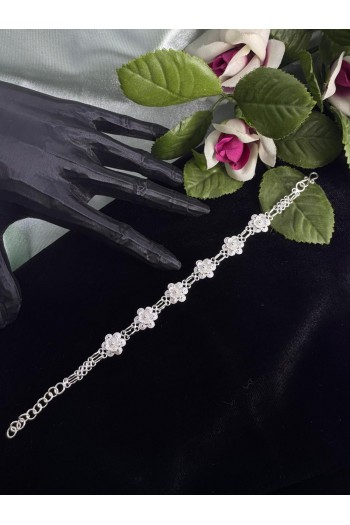 beyaz papatya motifi El Işçiliği Telkari Gümüş Bileklik