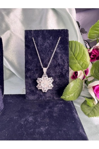 çiçek desenli  motifi el işi telkari gümüş kolye