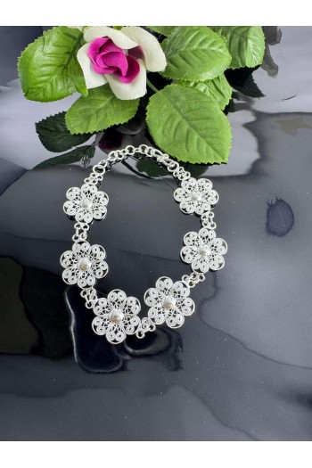 çiçek motifi El Işçiliği Telkari Gümüş Bileklik