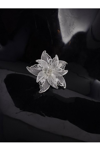 Çiçek ve Gül Motifi El Işi Telkari Gümüş Broş & Yaka İğnesi 