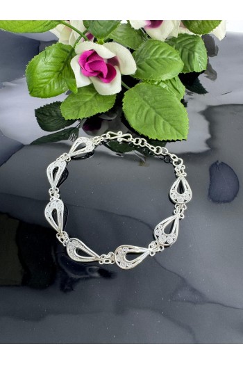 damla model içi yuvarlak desenli El Işçiliği Telkari Gümüş Bileklik