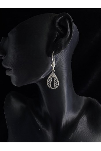 damla tasarımı sallantılı model el işi telkari gümüş küpe 