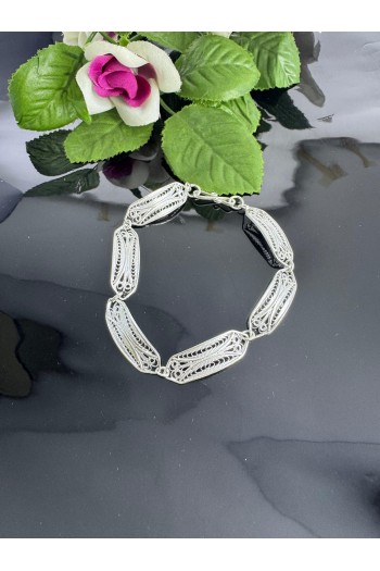 dik kare desenli El Işçiliği Telkari Gümüş Bileklik