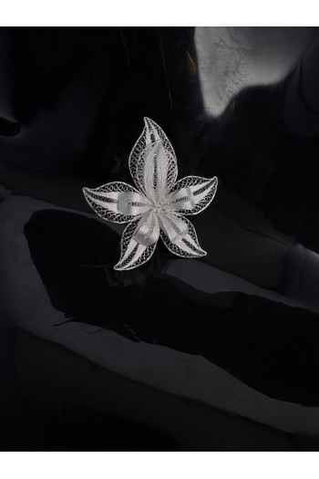 Flamingo Çiçeği Motifi El Işi Telkari Gümüş Broş & Yaka İğnesi 