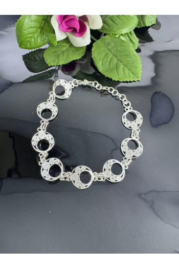 halka model içi yuvarlak desenli El Işçiliği Telkari Gümüş Bileklik