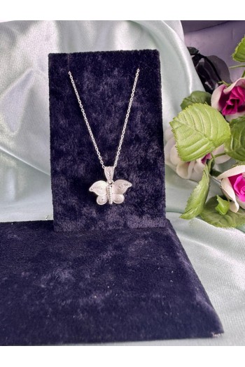 içi dolu kelebek motifi el işi telkari gümüş kolye