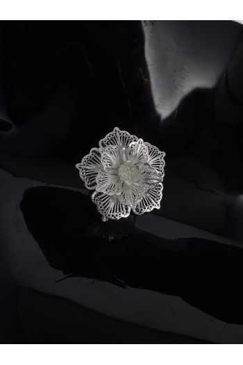 İspirya Çiçeği Motifi El Işi Telkari Gümüş Broş & Yaka İğnesi 