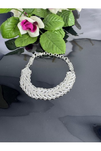 kalp desenli El Işçiliği Telkari Gümüş Bileklik