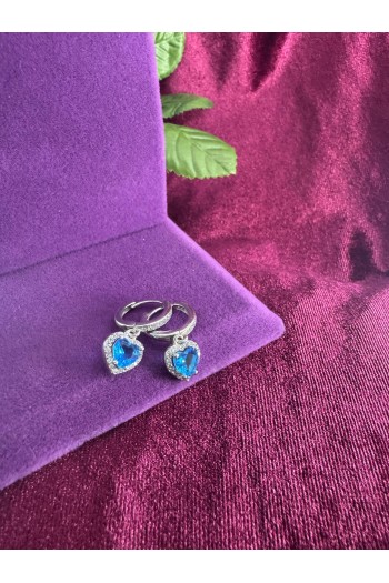 Kalp motifi turkuazi zirkon taşlı 925 ayar gümüş küpe