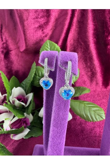 Kalp motifi turkuazi zirkon taşlı 925 ayar gümüş küpe