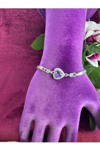 kalp tasarımlı ametist taşlı 925 ayar gümüş bileklik