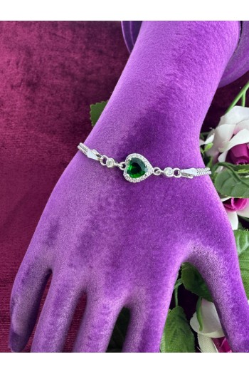 kalp tasarımlı ametist zümrüt yeşili zirkon taşlı 925 ayar gümüş bileklik