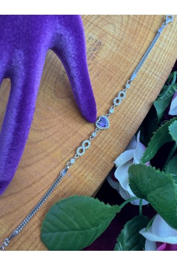 kalp ve sonsuzluk tasarımlı ametist taşlı 925 ayar gümüş bileklik