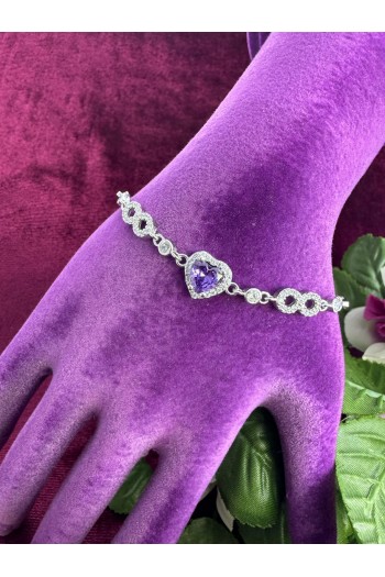 kalp ve sonsuzluk tasarımlı ametist taşlı 925 ayar gümüş bileklik