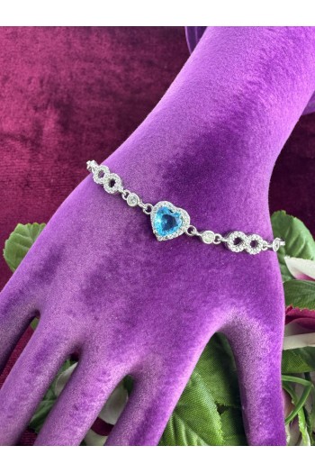 kalp ve sonsuzluk tasarımlı turkuaz rengi zirkon taşlı 925 ayar gümüş bileklik