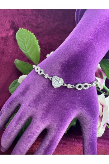 kalp ve sonsuzluk tasarımlı zirkon taşlı 925 ayar gümüş bileklik