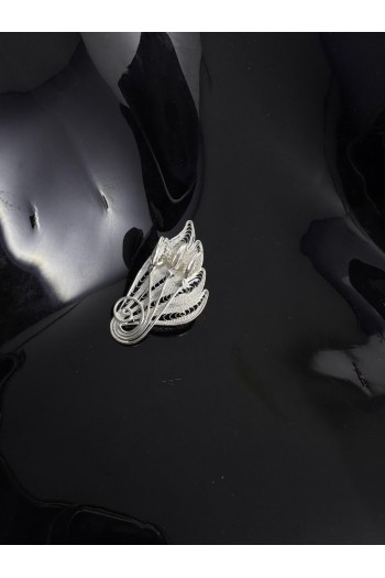 Kanatlı çiçek motifi El Işi Telkari Gümüş Broş & Yaka İğnesi 