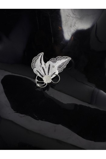 Kanatlı Papatya Motifi El Işi Telkari Gümüş Broş & Yaka İğnesi 