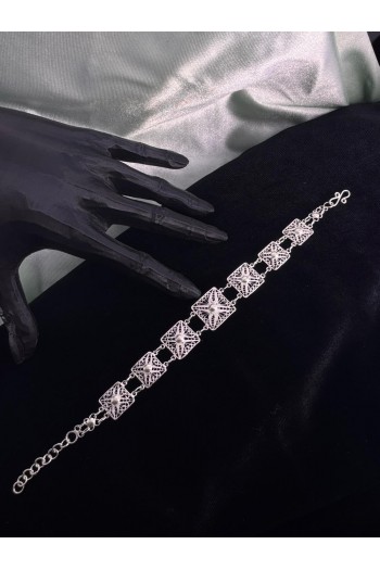 kare model motifi El Işçiliği Telkari Gümüş Bileklik